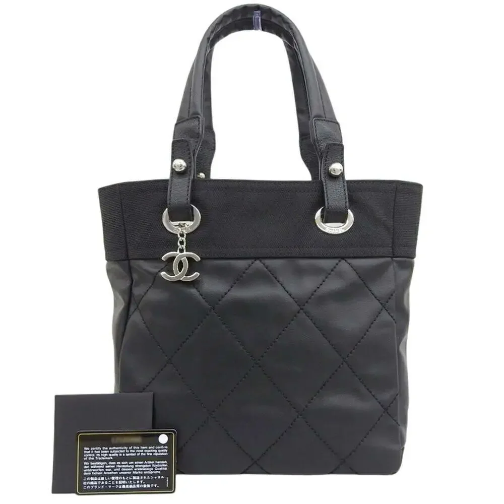 CHANEL Black Coated Canvas Tote Bag